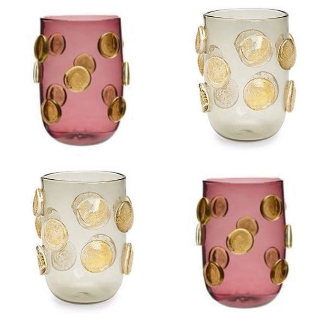 Gold Polka Dots Drinking Glasses - Amethyst - Set of 4