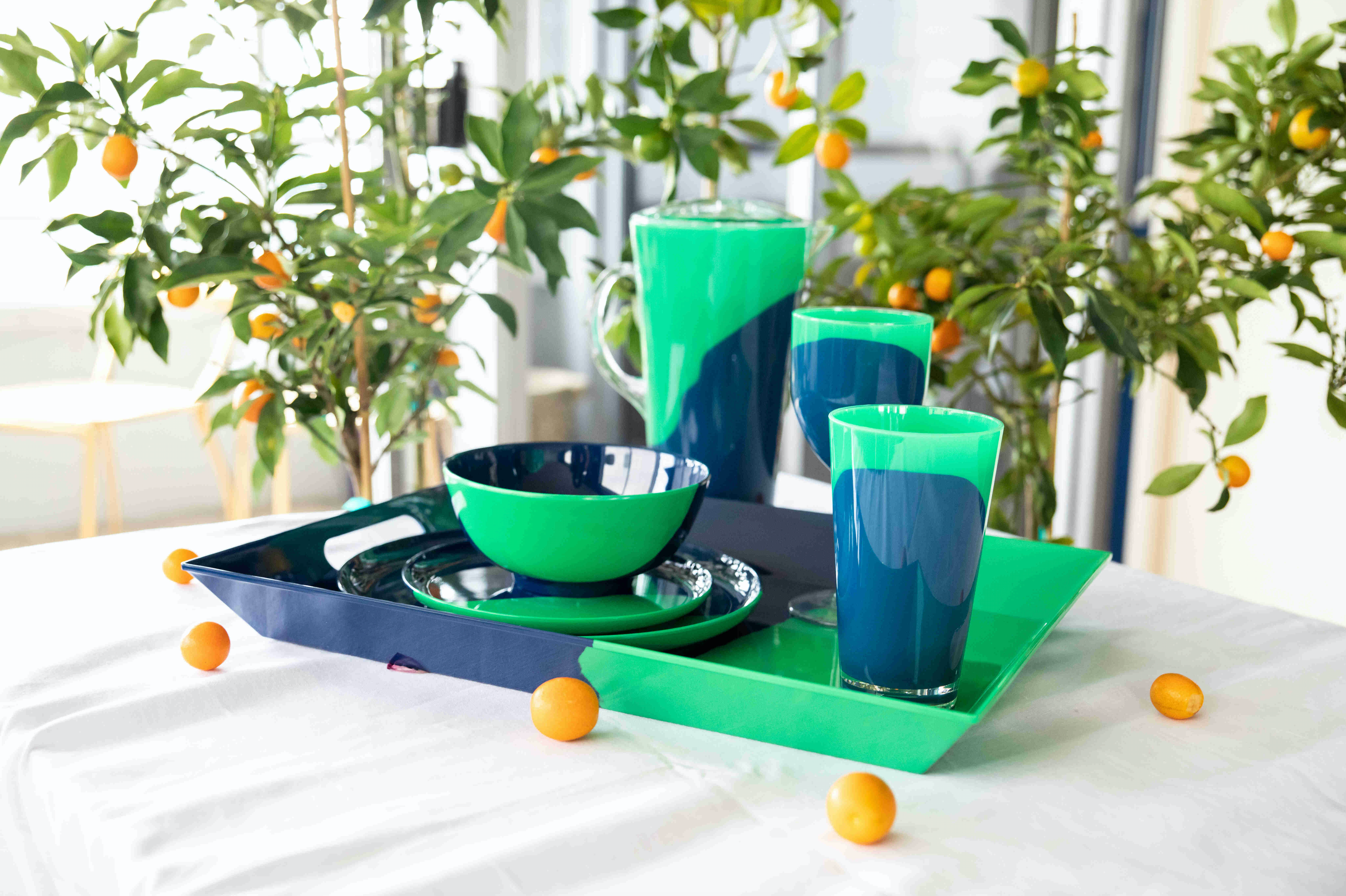 1/2 & 1/2 Melamine Side Plate Green/Navy (Set of 4)