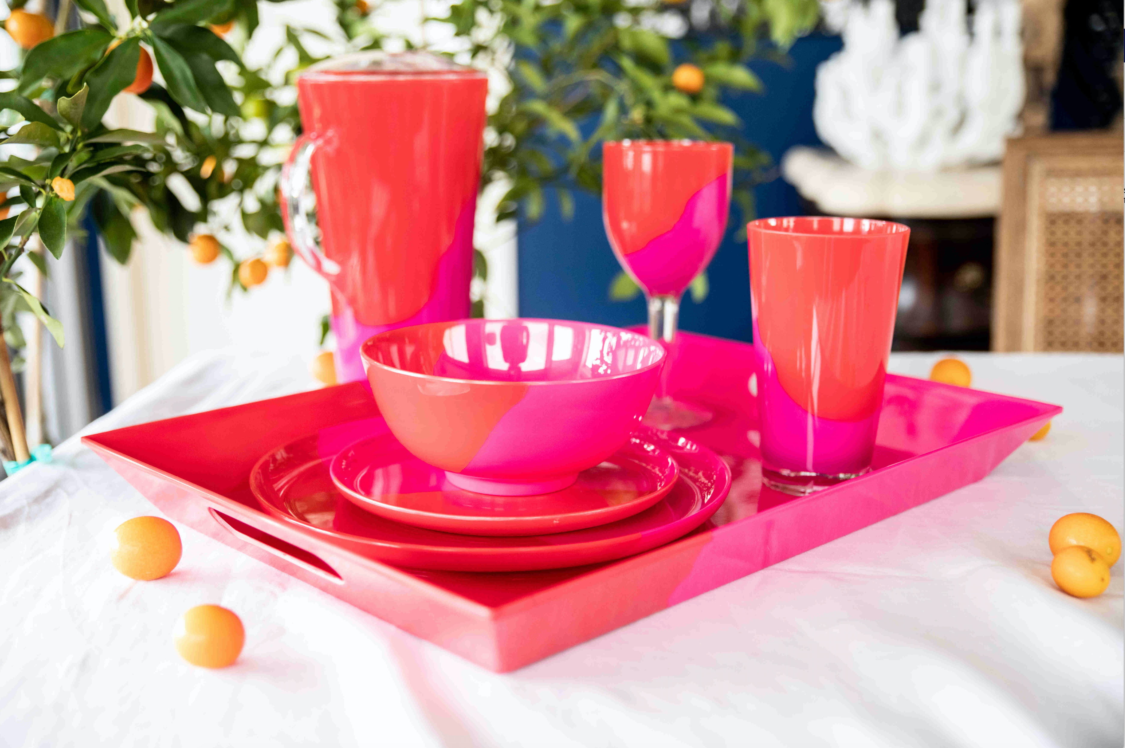 1/2 & 1/2 Melamine Dessert/Salad Plate (Fuchsia/Red) Set of 4 Exclusive Design By Thomas Fuchs Creative