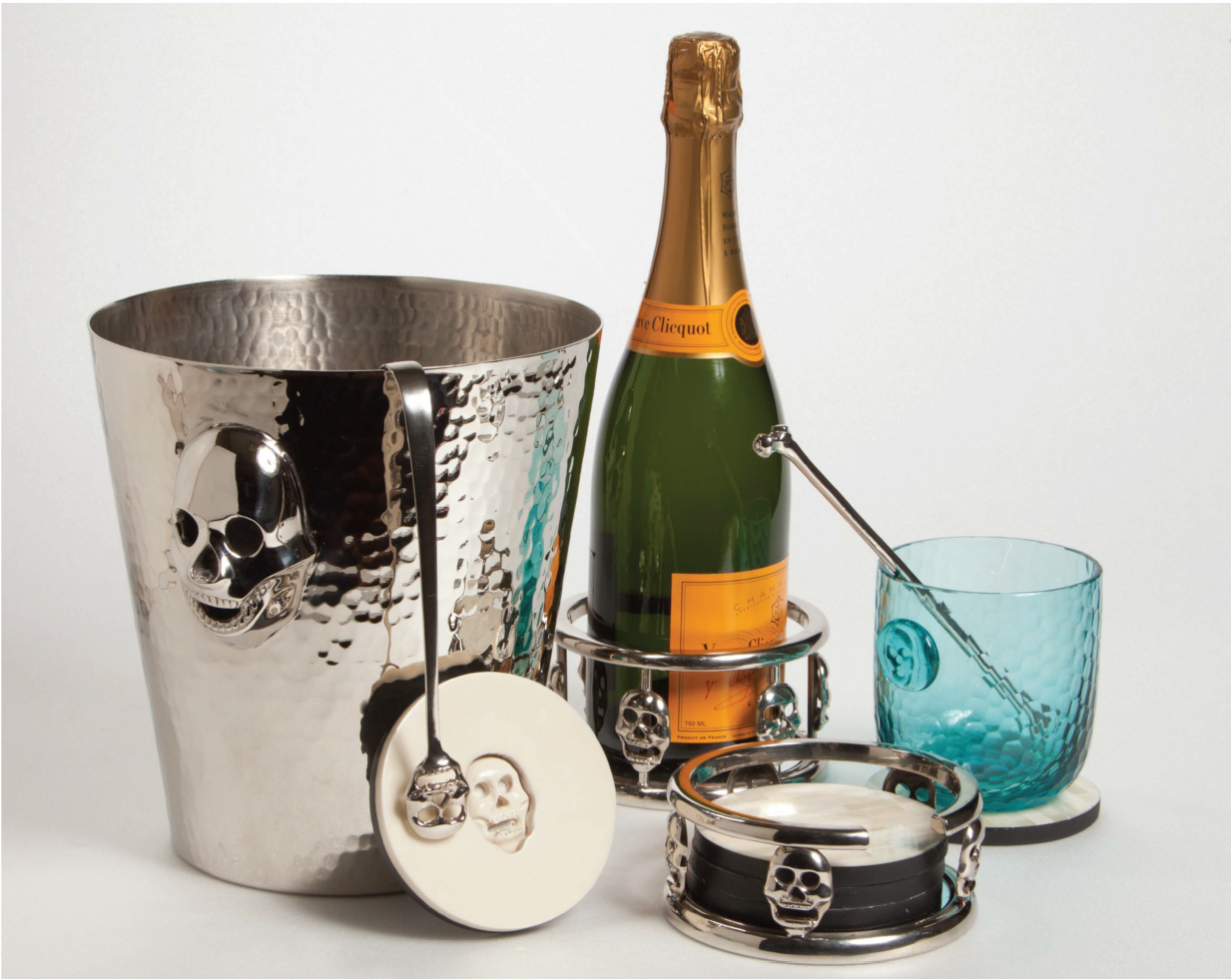 PRE-ORDER Skull Stamp DOF Drinking Glasses - Aqua - Set of 4