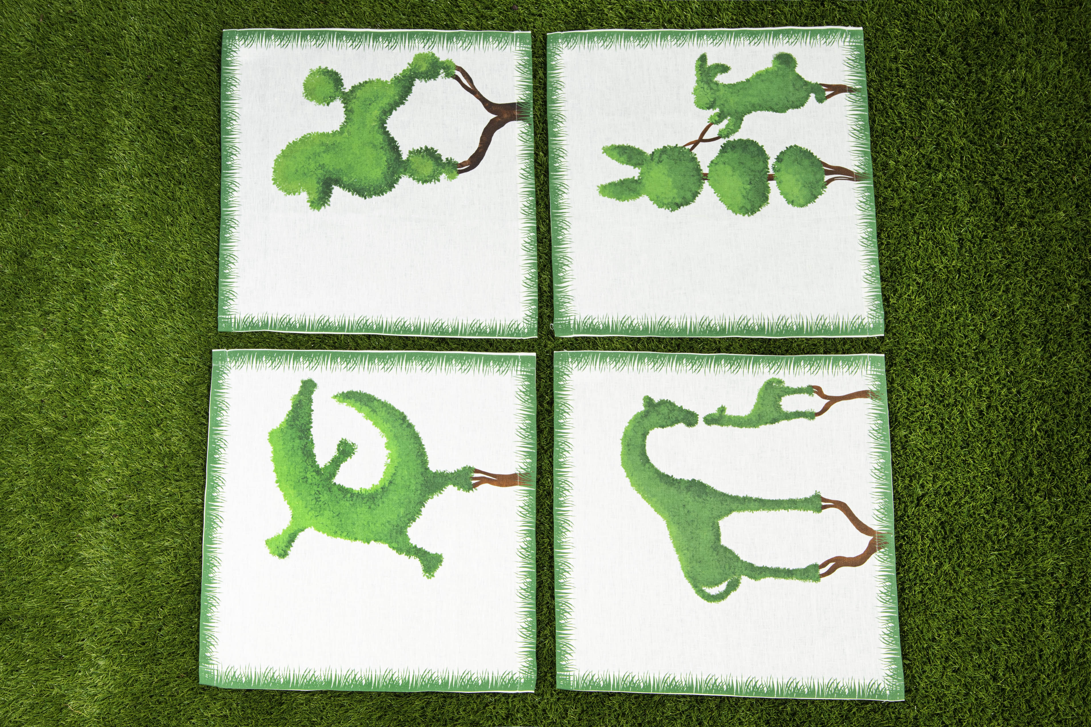 Animal Topiary Napkins 100% Italian Linen (Set of 4)