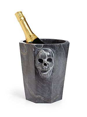 Skull Champagne Bucket, Black Marble