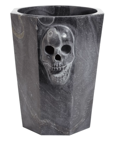 Champagne Ice Bucket With Skull Detail - Hand Carved In Black Marble Champagne Ice Bucket With Skull Detail - Hand Carved In Black Marble