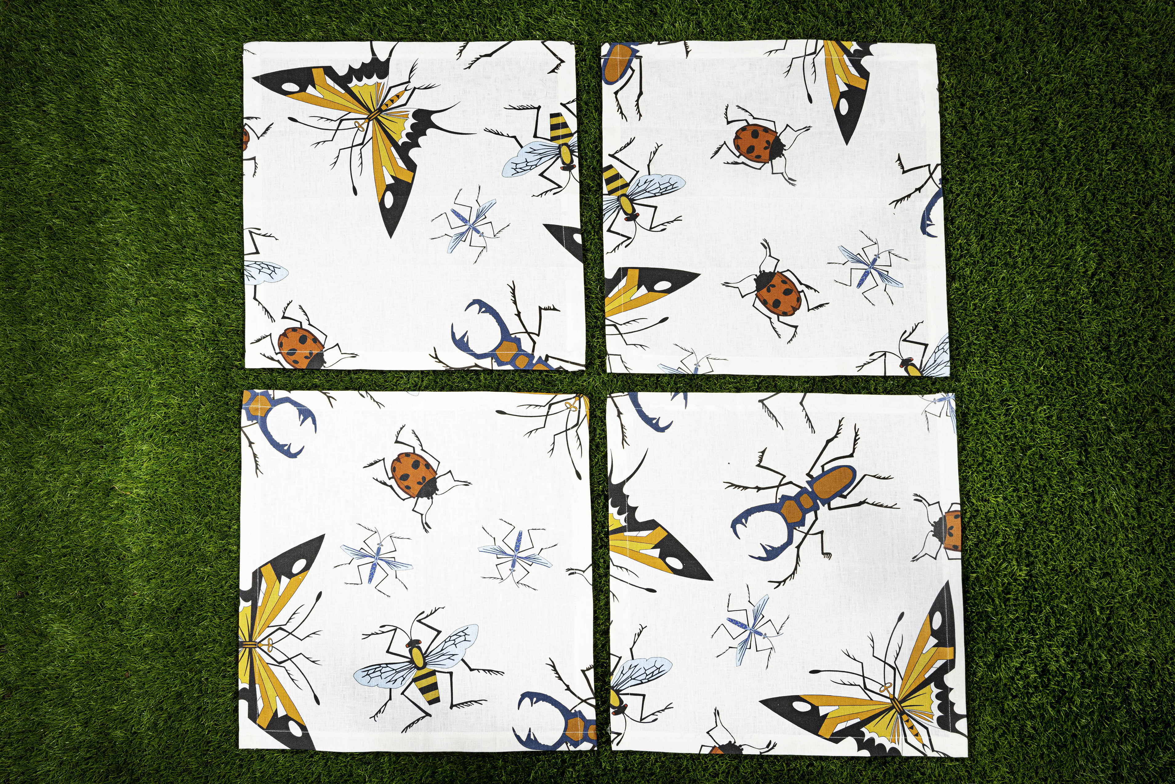 Bug & Butterfly Set of 4 Napkins 100% Italian Linen