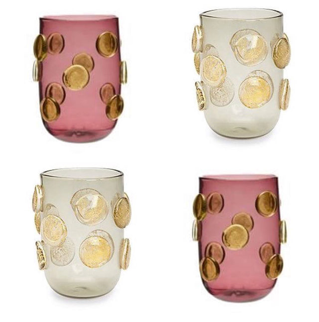 Gold Polka Dots Drinking Glasses - Grey - Set of 4