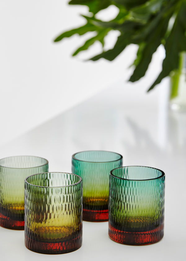 Bottoms Up Glass Marine & Green - Set of 4