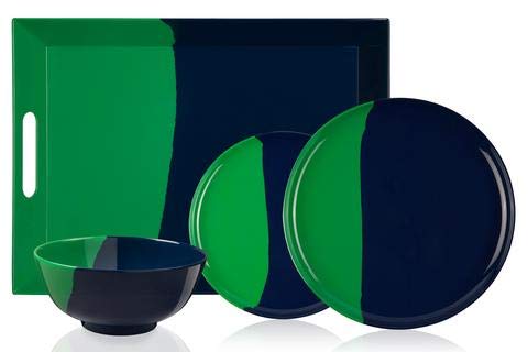 1/2 & 1/2 Melamine Bowl (Green/Navy) Set of 4. Exclusive Design By Thomas Fuchs Creative