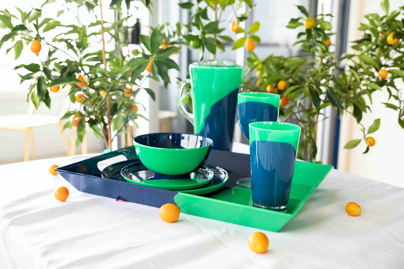 1/2 & 1/2 Melamine Side Plate (Green/Navy) Set of 4. Exclusive Design By Thomas Fuchs Creative
