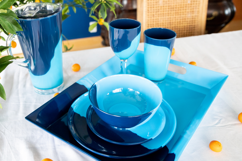 1/2 & 1/2 Melamine Dinner Plate (Light blue/Navy) Set of 4 - By Thomas Fuchs Creative