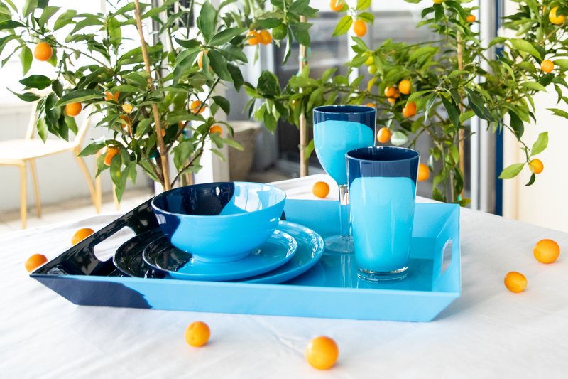 1/2 & 1/2 Melamine Serving Tray (Light Blue/Navy) Exclusive Design By Thomas Fuchs Creative