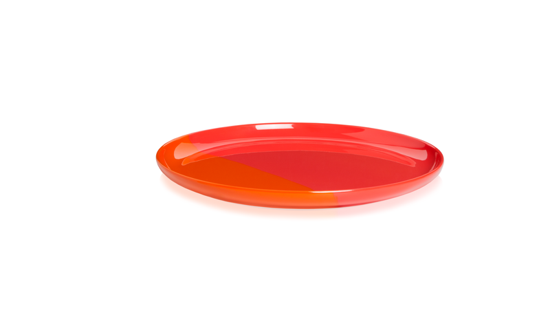 1/2 & 1/2 MELAMINE DESSERT / SALAD SIDE PLATE (Orange/ Red) Set of 4 Exclusive Design By Thomas Fuchs Creative