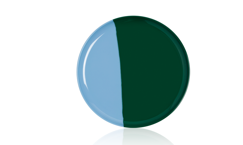 1/2 & 1/2 MELAMINE DESSERT / SALAD SIDE PLATE Set of 4  ( SKY BLUE / GREEN) DESIGN BY THOMAS FUCHS CREATIVE