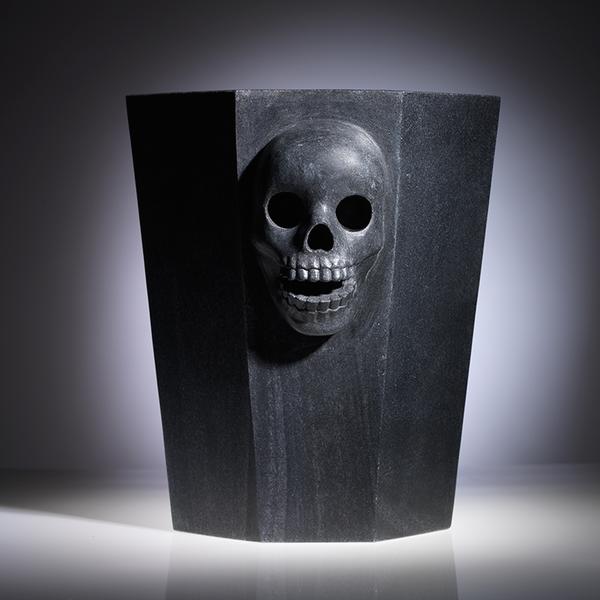 Skull Champagne Bucket, Black Marble